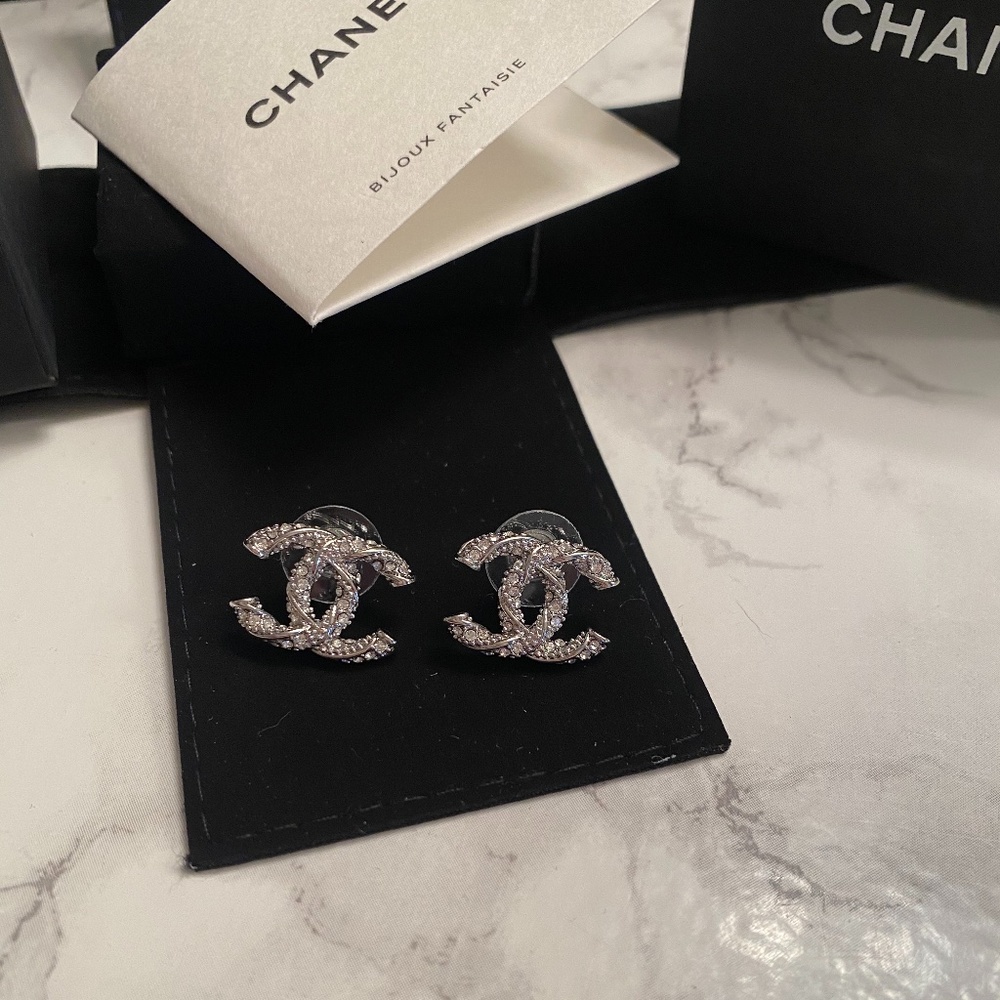 CHANEL Silver Stud Earrings  Authentic